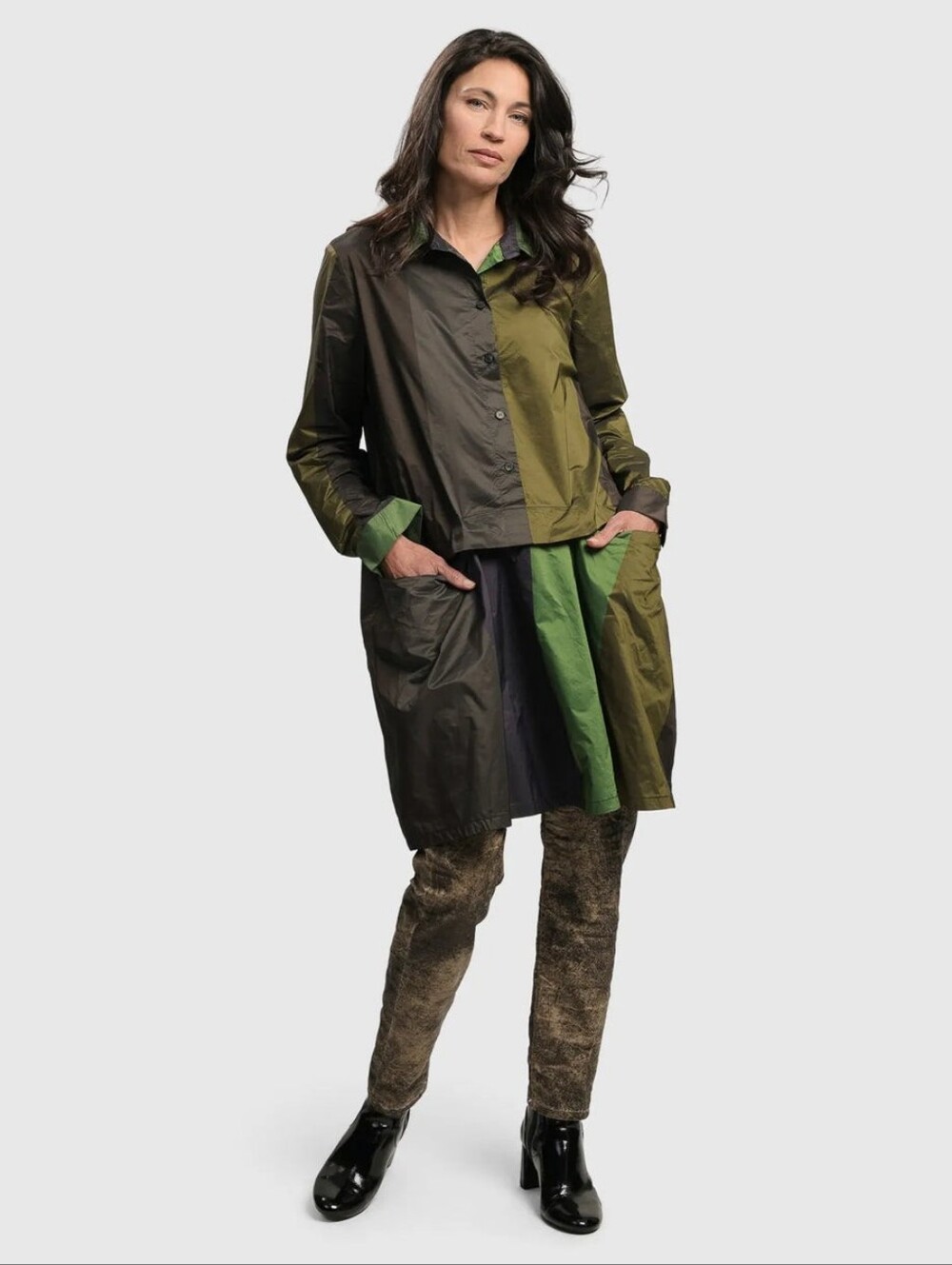 Alembika Shirt Dress Black & Green Patio Stones Size 0